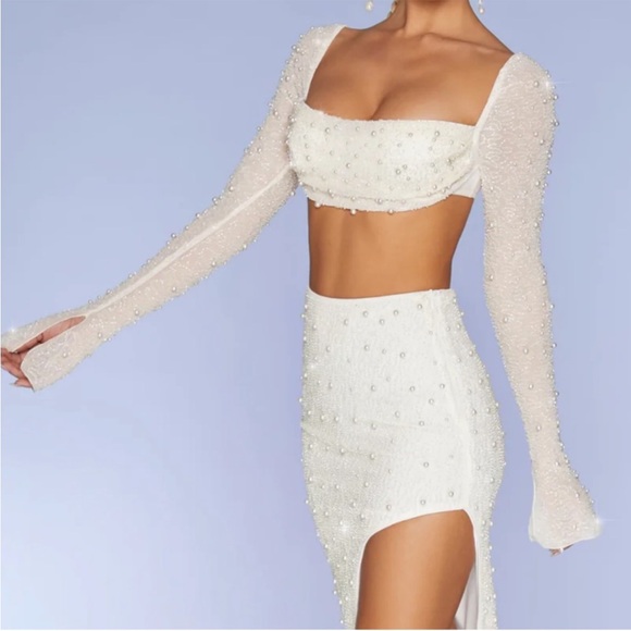 Oh Polly Dresses & Skirts - Oh Polly! La Déseride, Ivory Pearl Embellished Ensemble, Fitted. New w/o Tags.